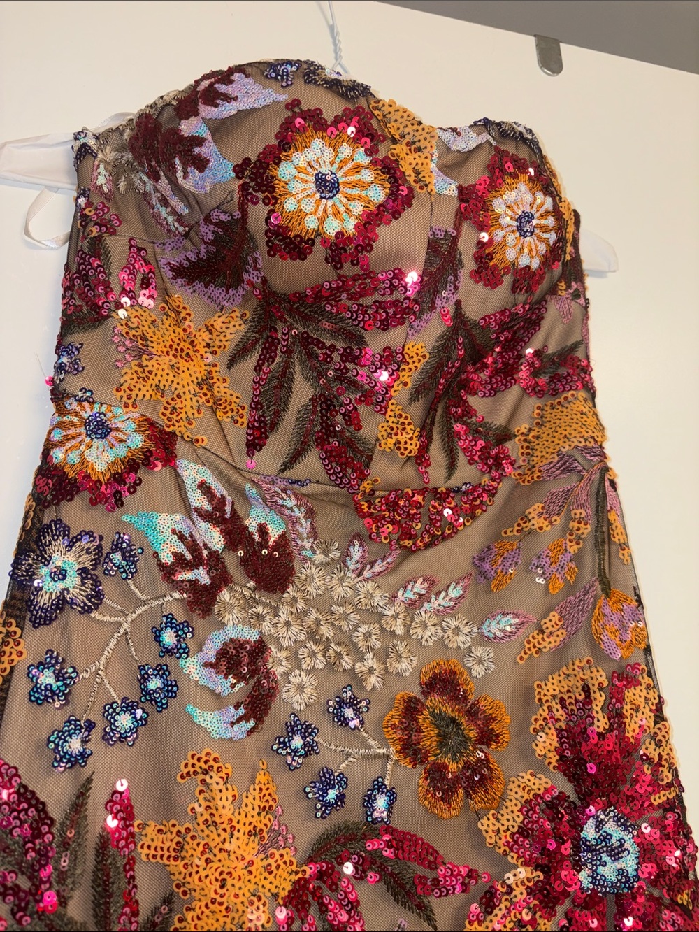 Strapless Floral Sequin Maxi Dress - Multicolor - Picture 3 of 6